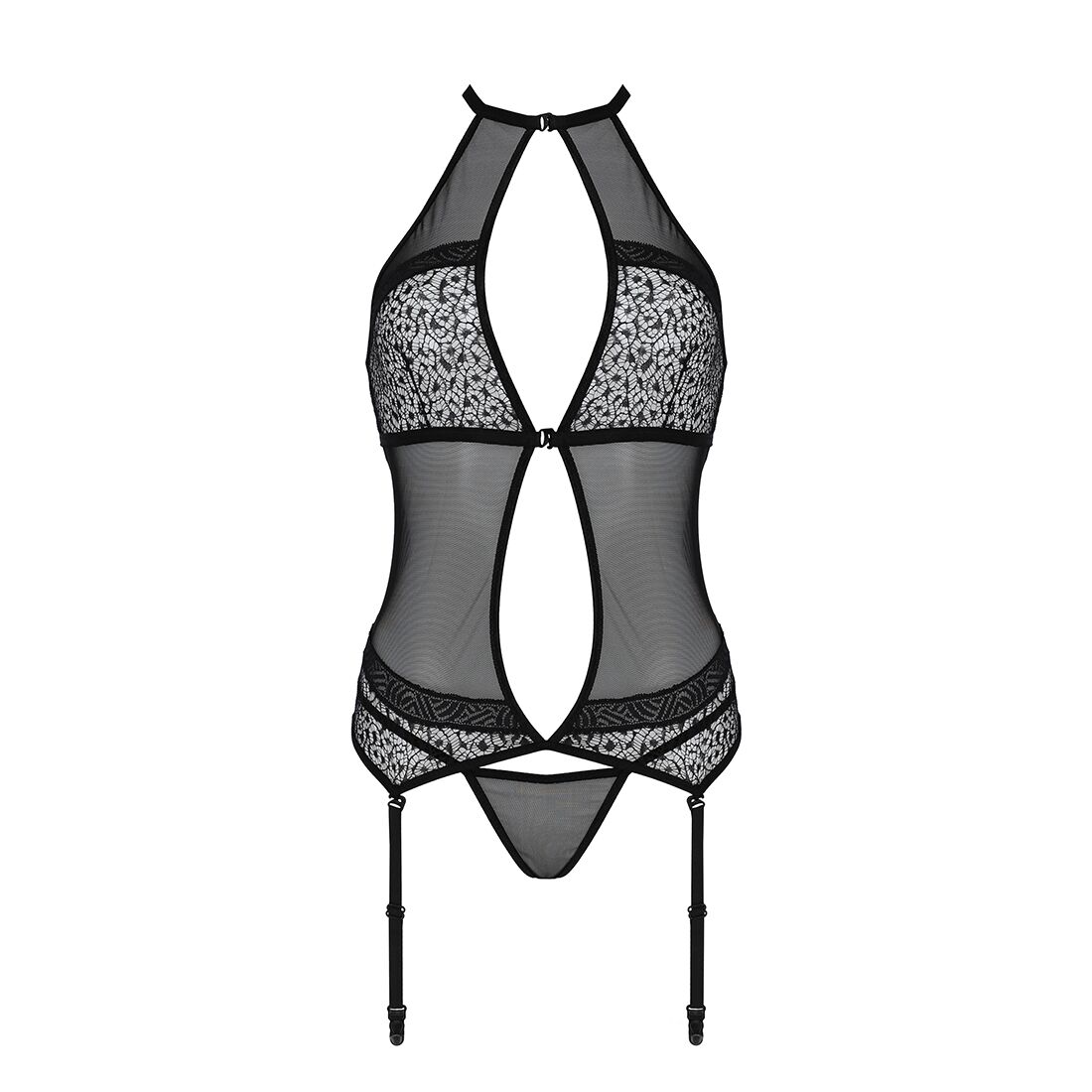 Корсет з пажами Passion SATARA XXL/XXXL чорний, мереживо