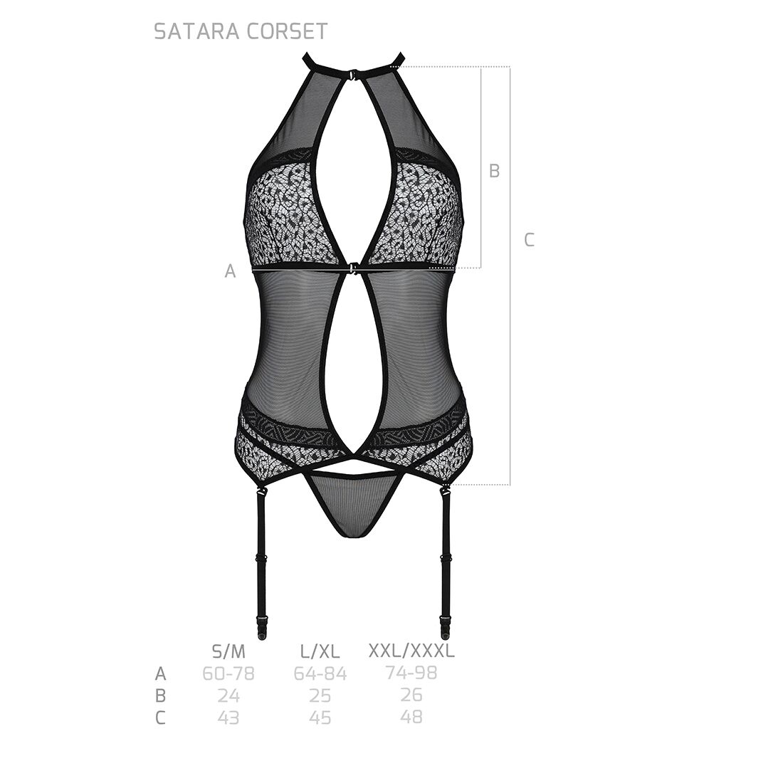 Корсет з пажами Passion SATARA, мереживо, червоний L/XL