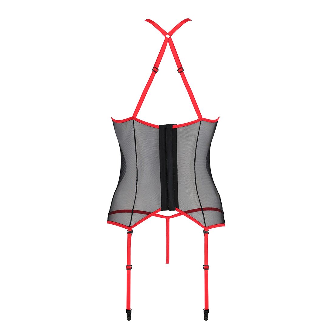 Корсет з пажами Passion SATARA XXL/XXXL, червоний, мереживний