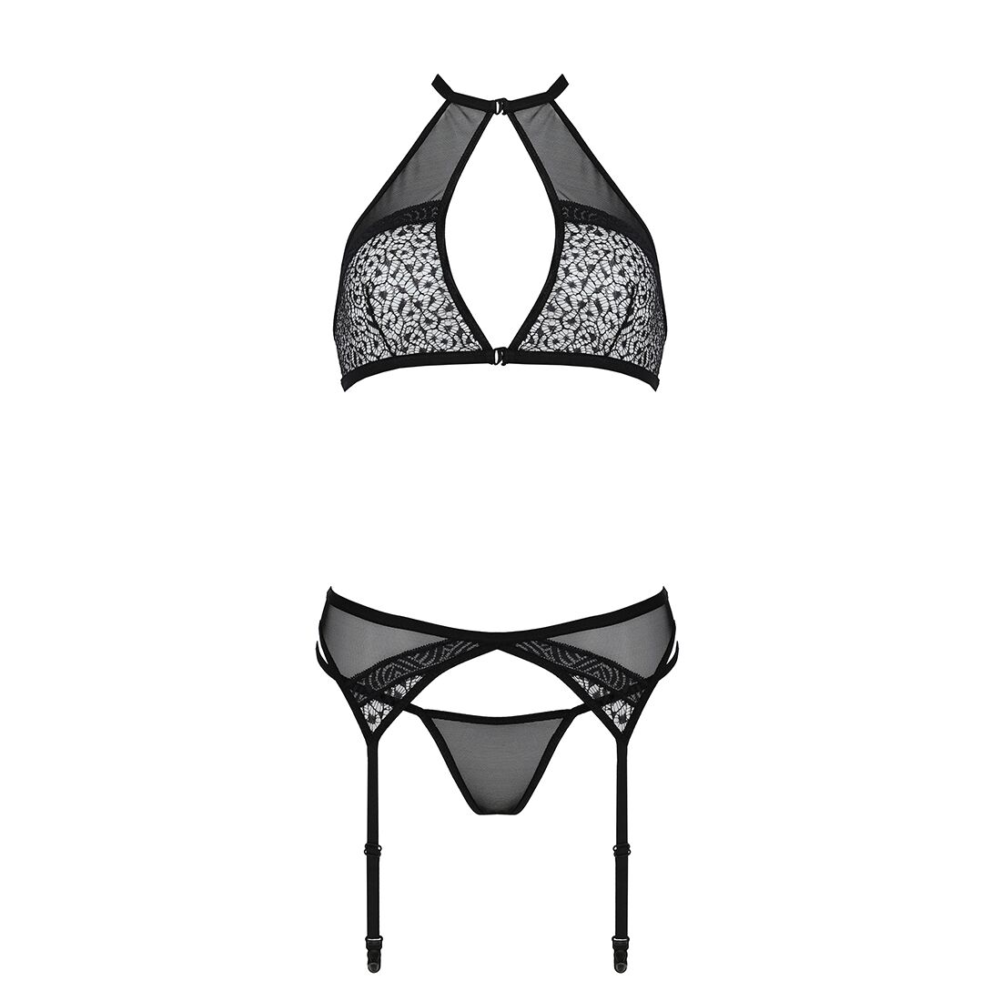Комплект білизни Passion SATARA SET S/M чорний, мереживний дизайн