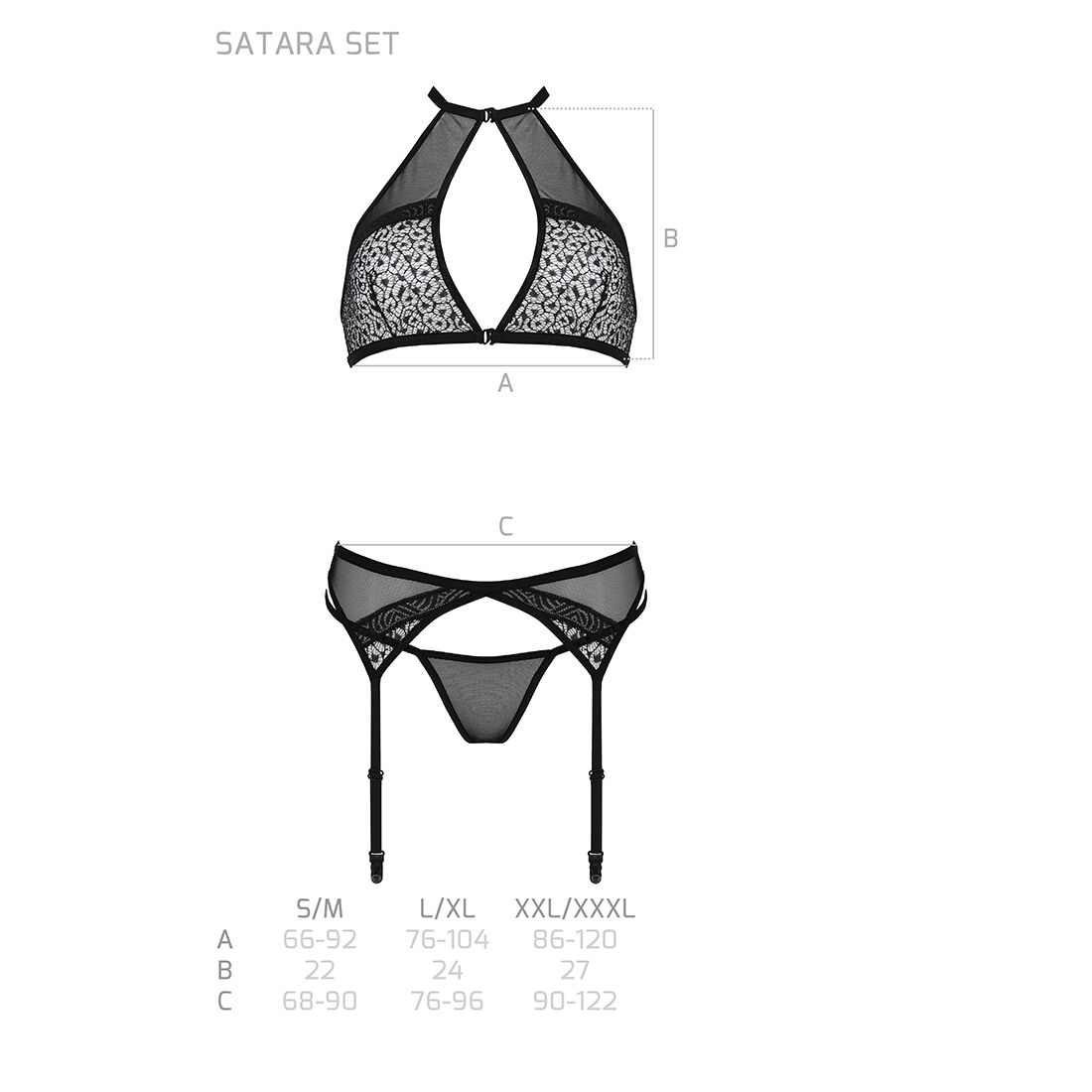 Passion Satara Set: Червоний комплект білизни XXL/XXXL