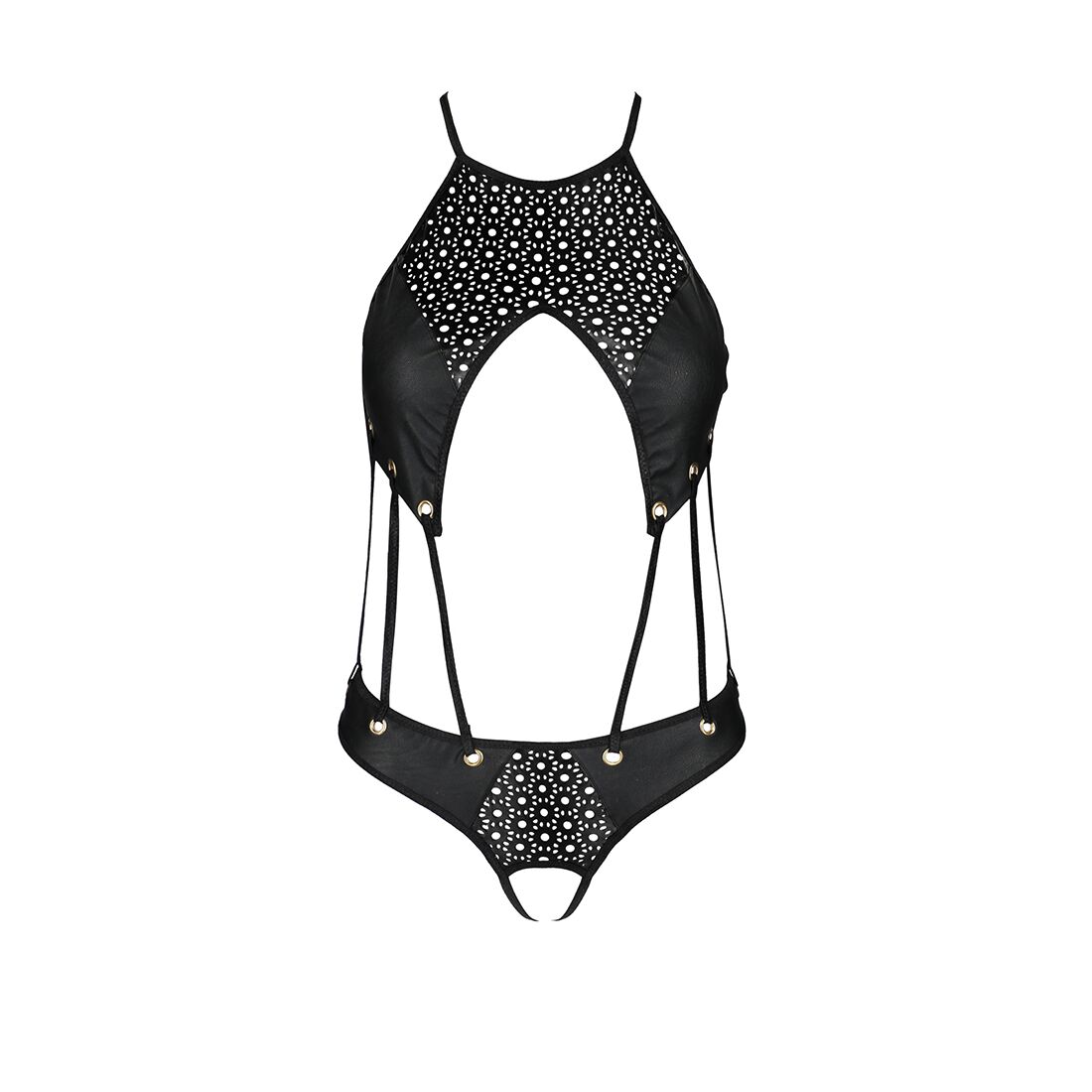 Боді Passion TASMINA BODY L/XL чорний, екошкіра, мережива
