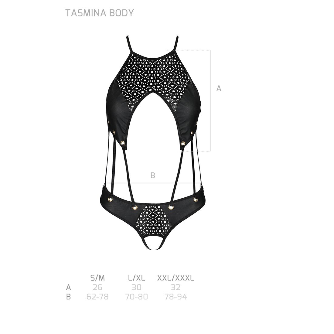 Боді Passion TASMINA BODY L/XL чорний, екошкіра, мережива