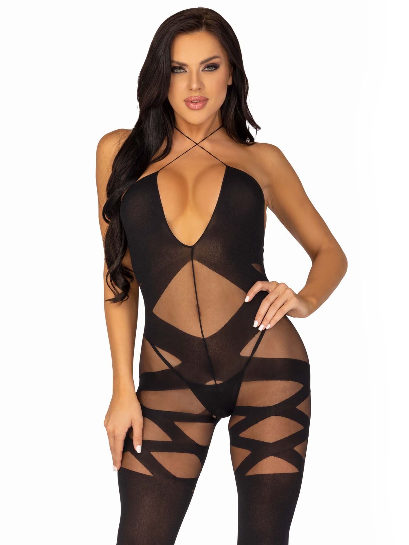 Бодістокінг Leg Avenue Illusion halter, чорний, One size