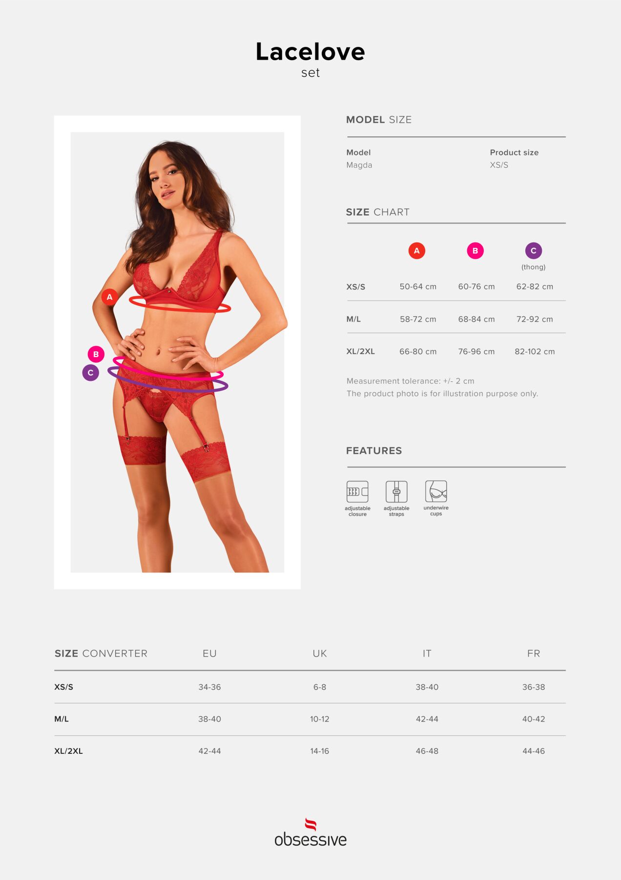 Комплект білизни Obsessive Lacelove 3-pcs M/L Red