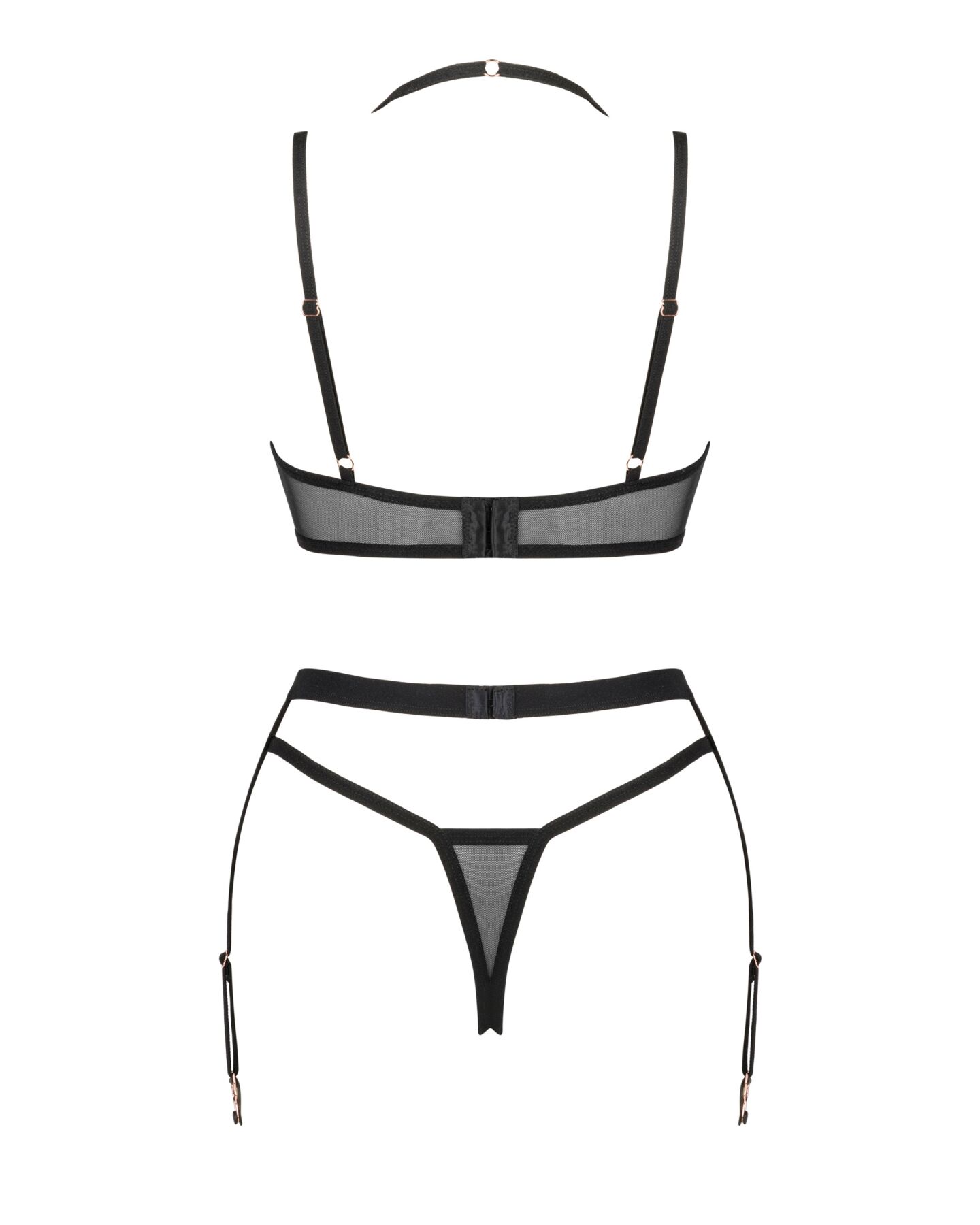 Комплект білизни Obsessive Selinne 3-pcs, чорний, M/L