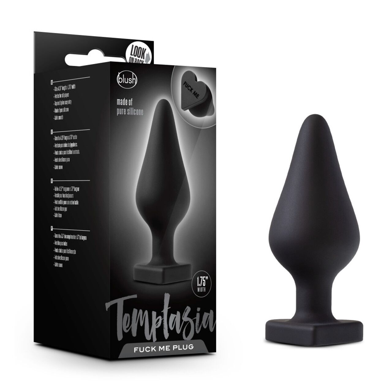 Анальна пробка Blush Temptasia – Fuck Me Anal Plug – Black, основа у вигляді сердечка