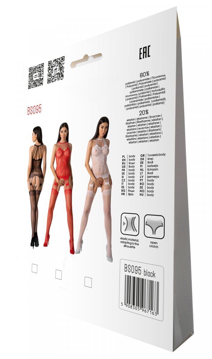Бодістокінг з бретелями Passion BS095, чорний, One Size
