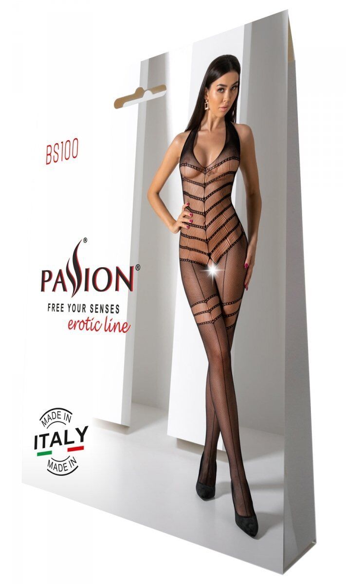 Бодістокінг Passion BS100 з плетінням та декоративним швом, чорний