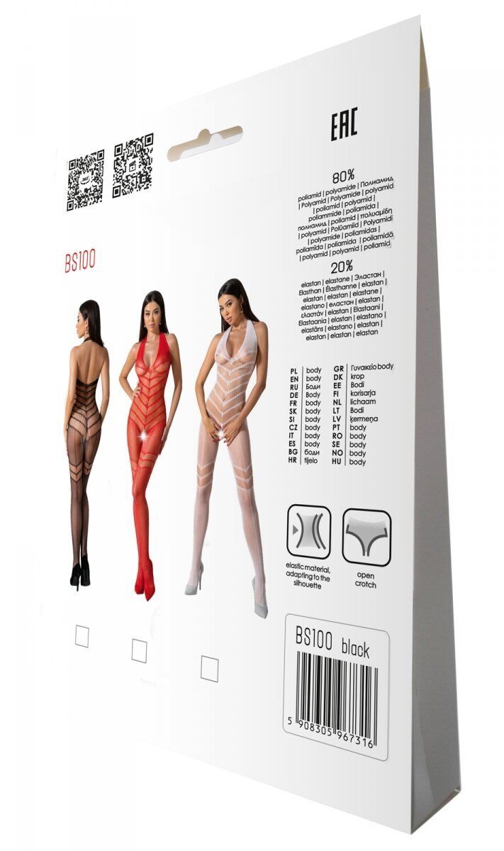 Бодістокінг Passion BS100 з плетінням та декоративним швом, чорний