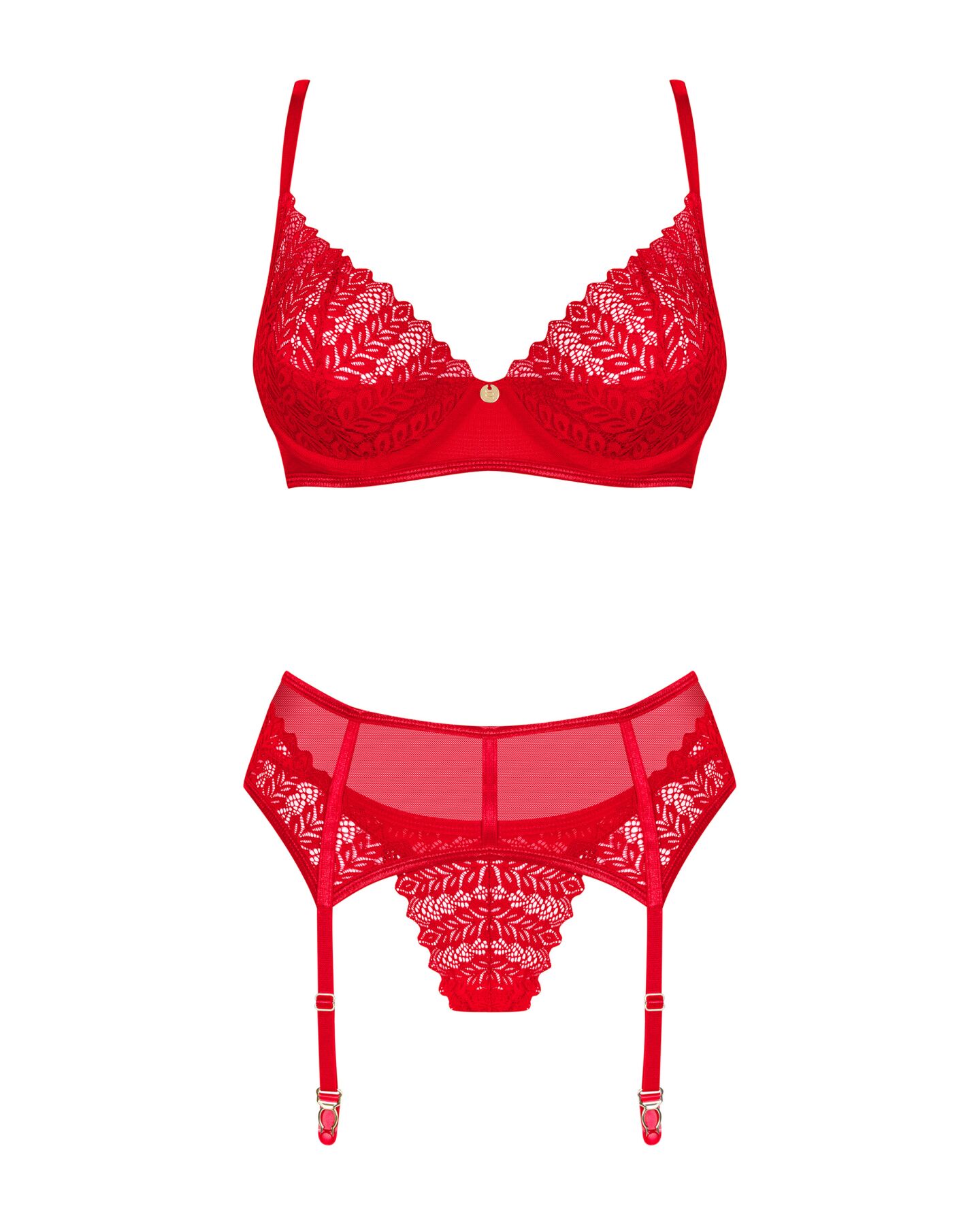 Комплект Obsessive Ingridia 3-pcs XS/S, червоний, елегантний дизайн