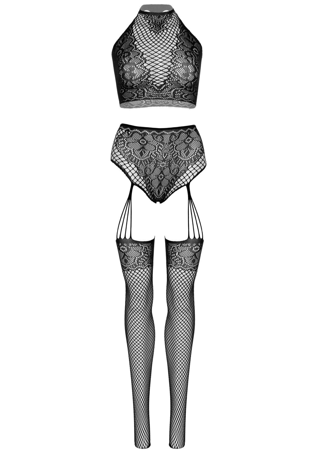 Еротичний комплект Leg Avenue Crop Top та Garter Panty, Чорний