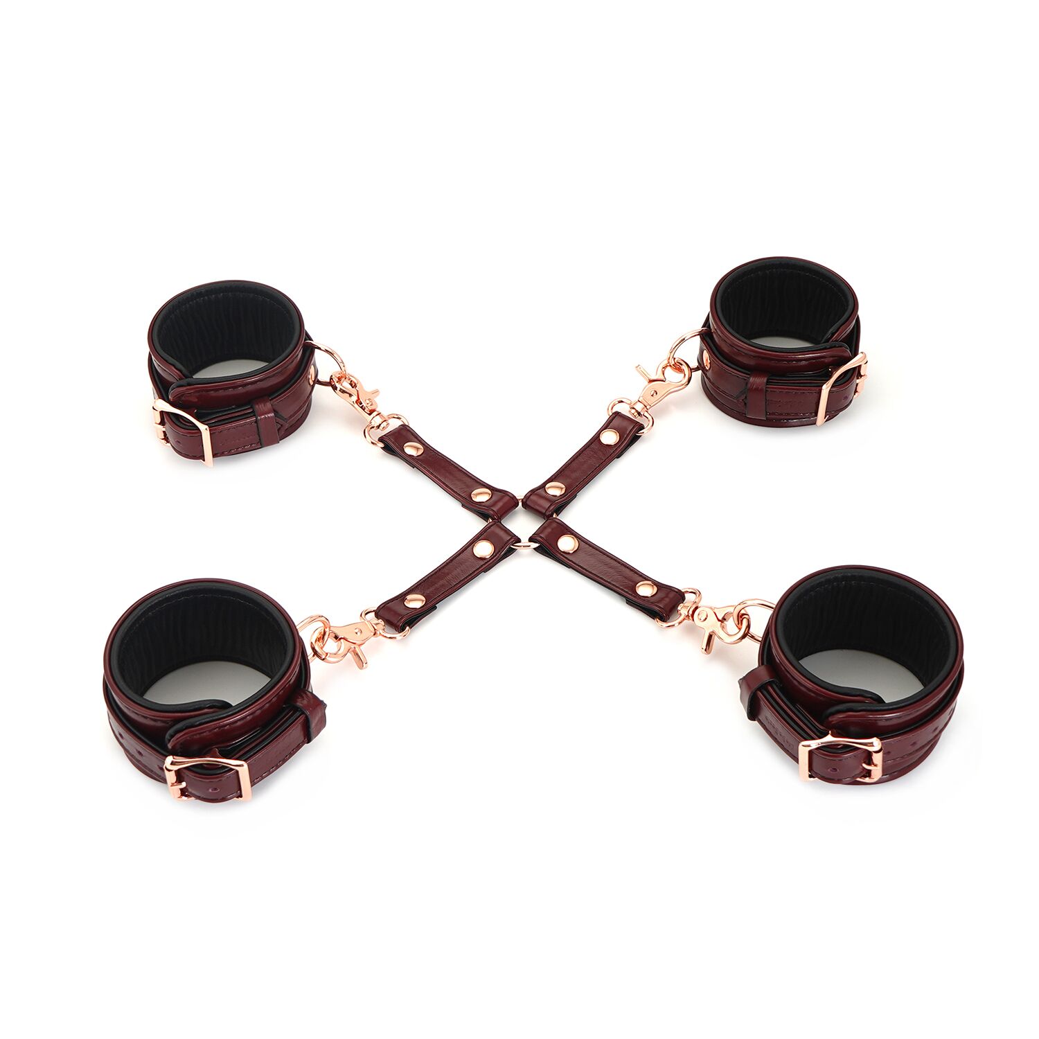 Шкіряна хрестовина Liebe Seele Wine Red Hogtie з карабінами