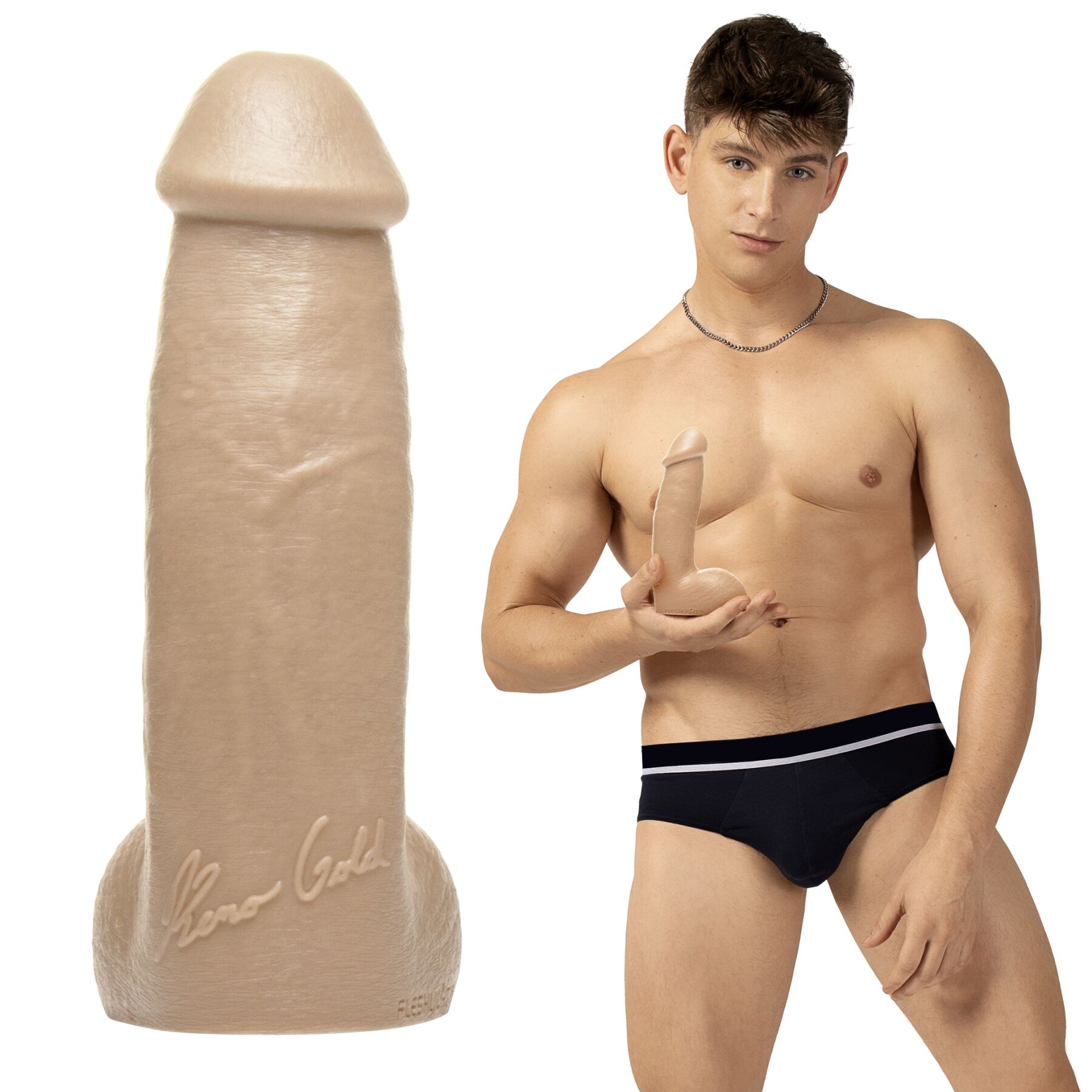 Інтимний аксесуар Fleshjack Boys: Reno Gold Dildo, силіконовий