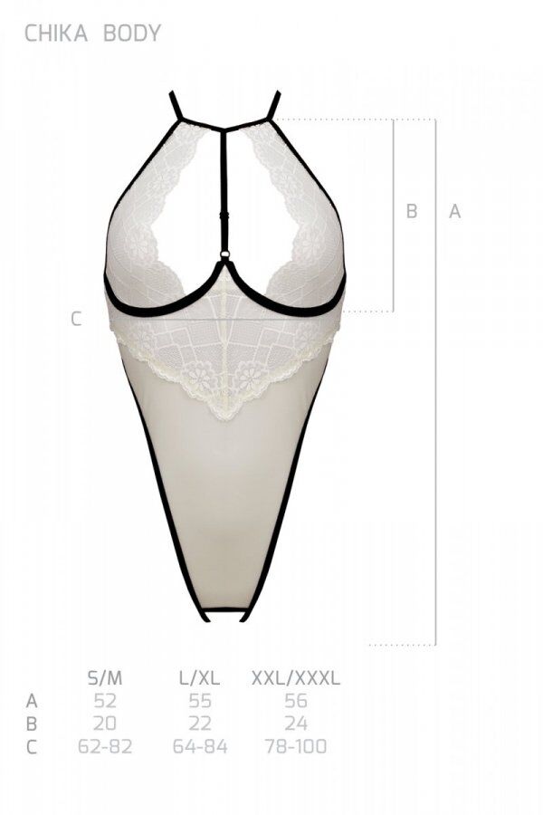Боді Passion CHIKA BODY S/M, кремовий з чорними деталями