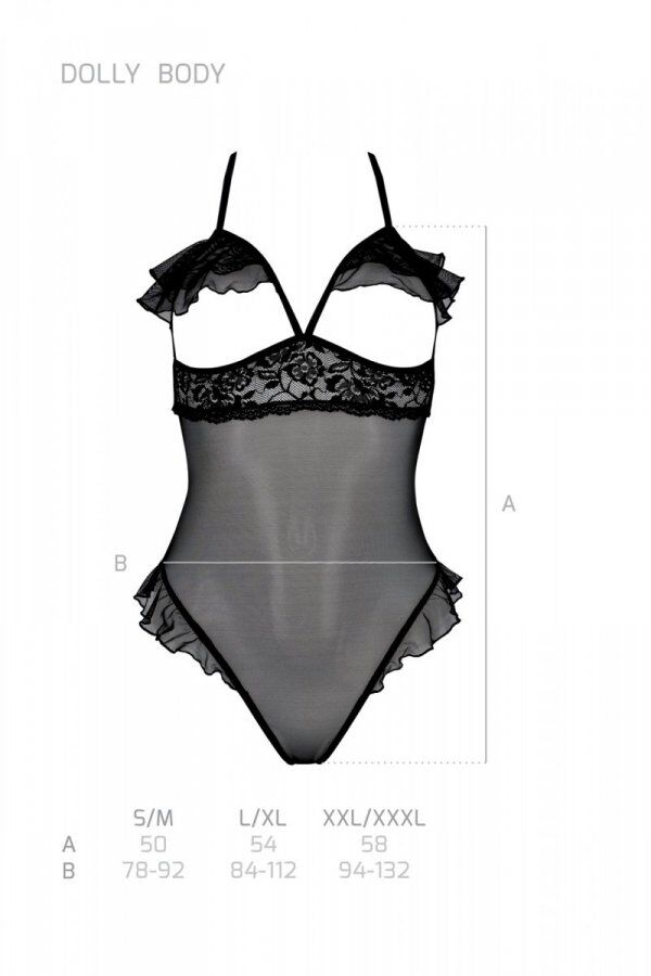 Еротичне боді Passion DOLLY BODY, L/XL, чорне з відкритими чашками