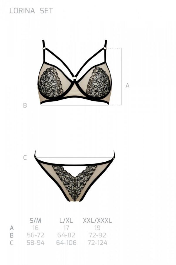Комплект Passion LORINA SET, XXL/XXXL, бежевий бюстгальтер та трусики