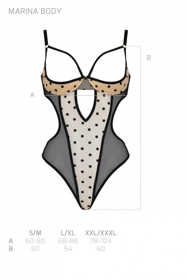Еротичне боді Passion MARINA BODY L/XL, beige, відкриті чашки