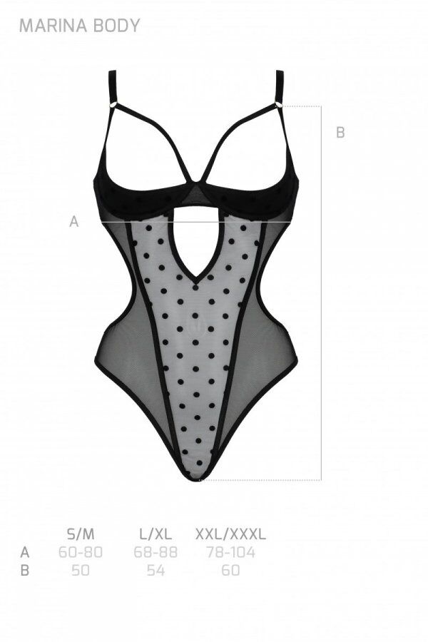 Елегантне боді Passion MARINA BODY, S/M, чорне з відкритими чашками