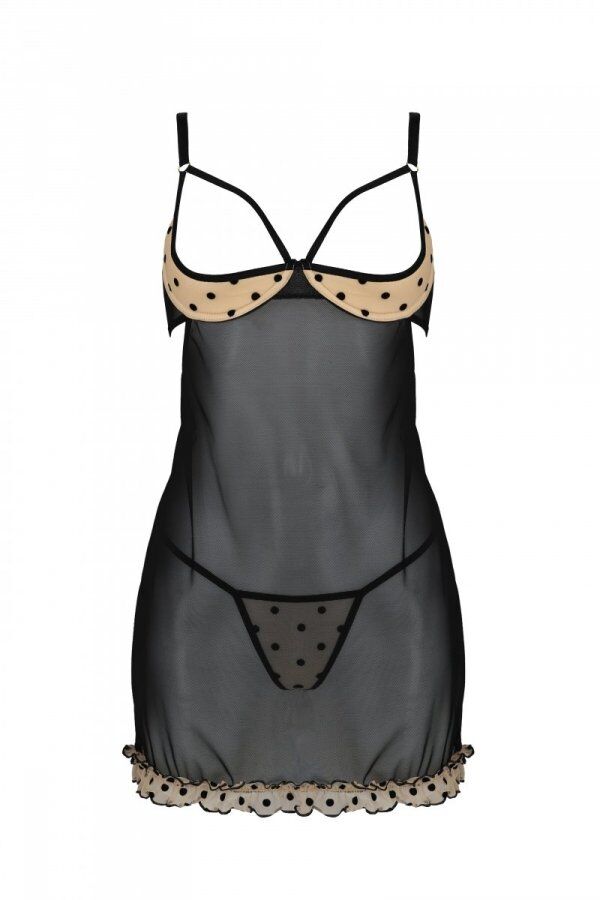 Елегантний пеньюар Passion MARINA CHEMISE, L/XL, бежевий