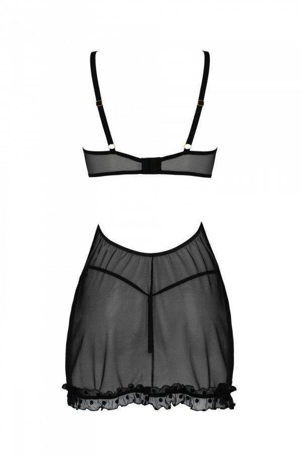 Елегантний пеньюар Passion MARINA CHEMISE, чорний, XXL/XXXL