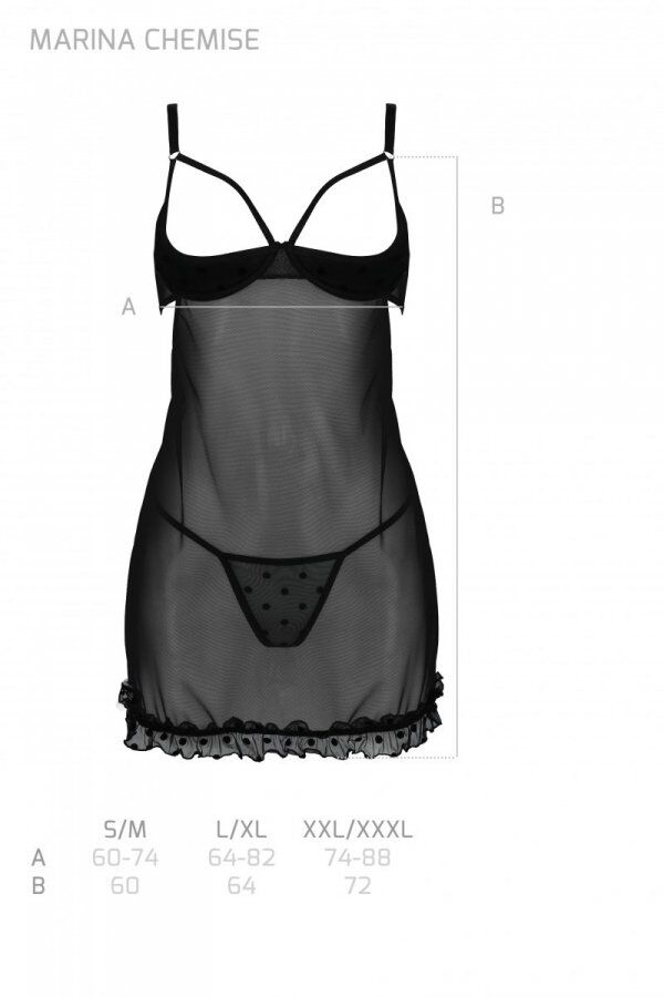 Елегантний пеньюар Passion MARINA CHEMISE, чорний, XXL/XXXL