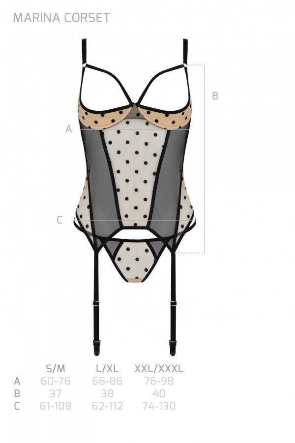 Корсет Passion MARINA CORSET XXL/XXXL Beige з відкритими чашками