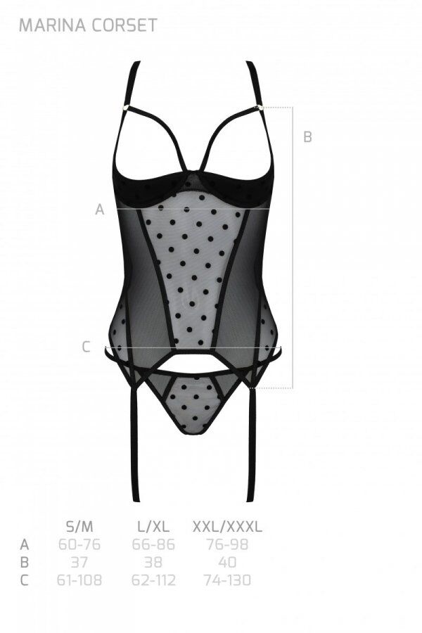 Корсет Passion MARINA CORSET, чорний, XXL/XXXL, відкриті чашки