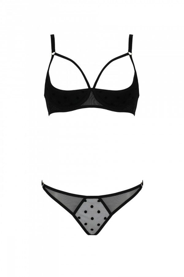 Елегантний комплект Passion MARINA SET відкритий бюстгальтер L/XL, чорний