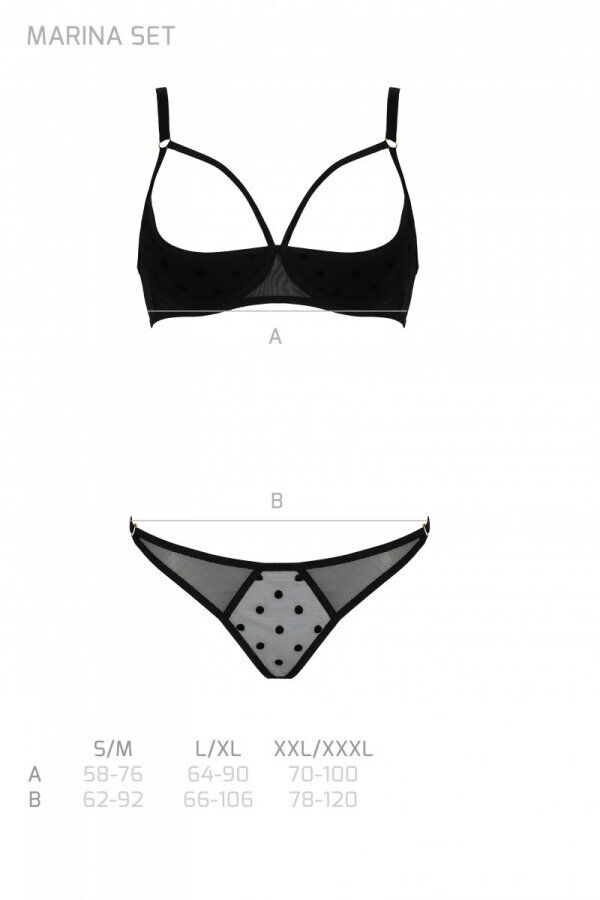 Елегантний комплект Passion MARINA SET відкритий бюстгальтер L/XL, чорний