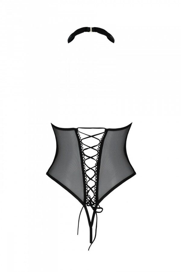 Еротичне боді Passion TRISHA BODY, L/XL, бежевий, відкриті чашки