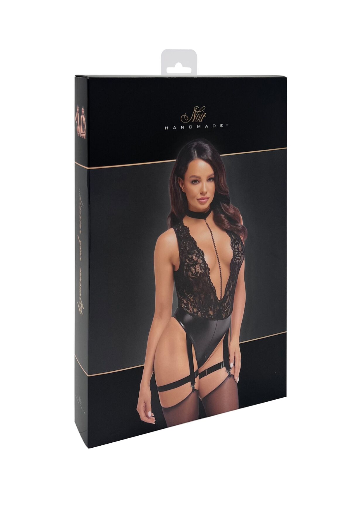 Боді Noir Handmade F297 Libido, XL, чорне мереживо з латексом