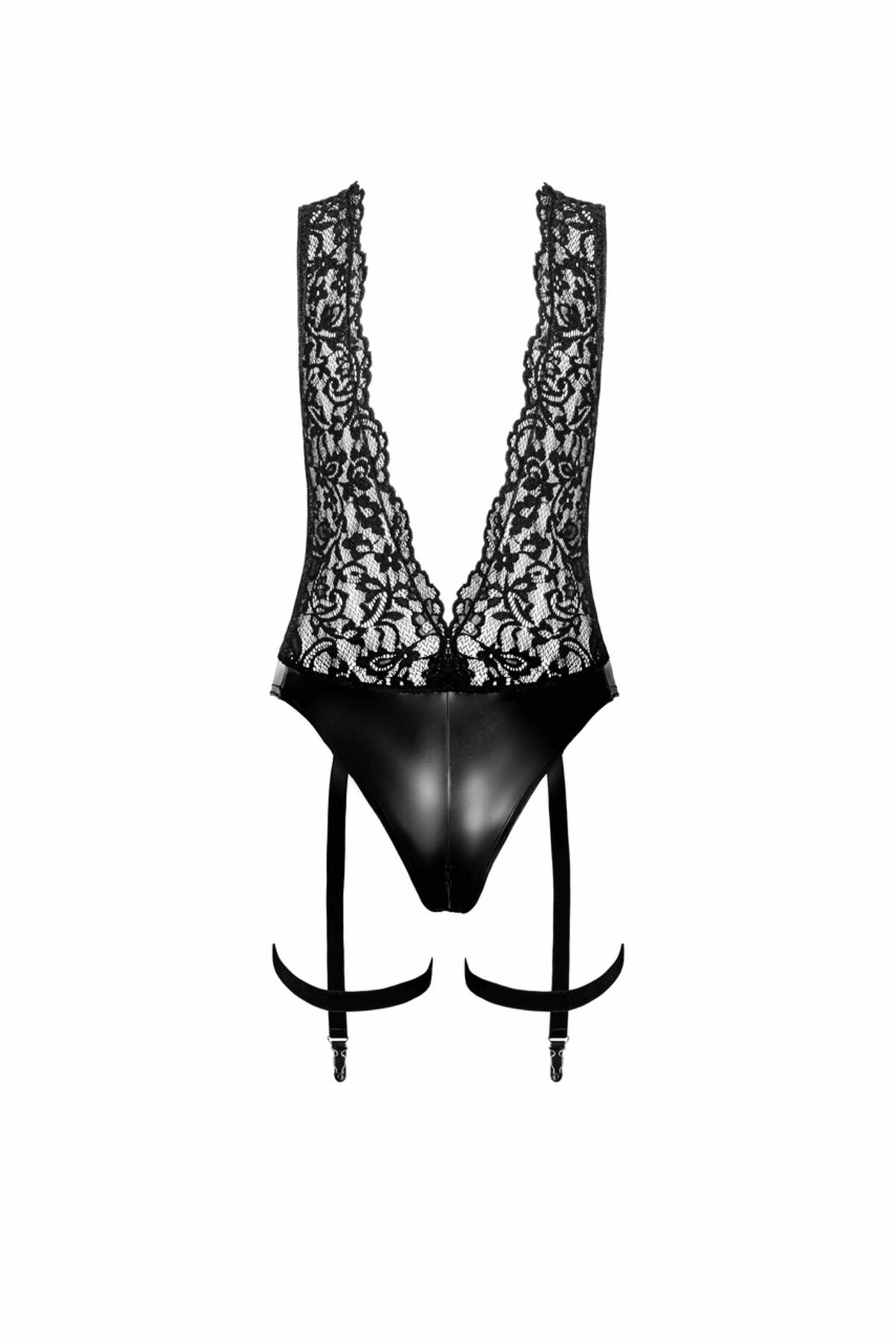 Боді Noir Handmade F297 Libido, XL, чорне мереживо з латексом