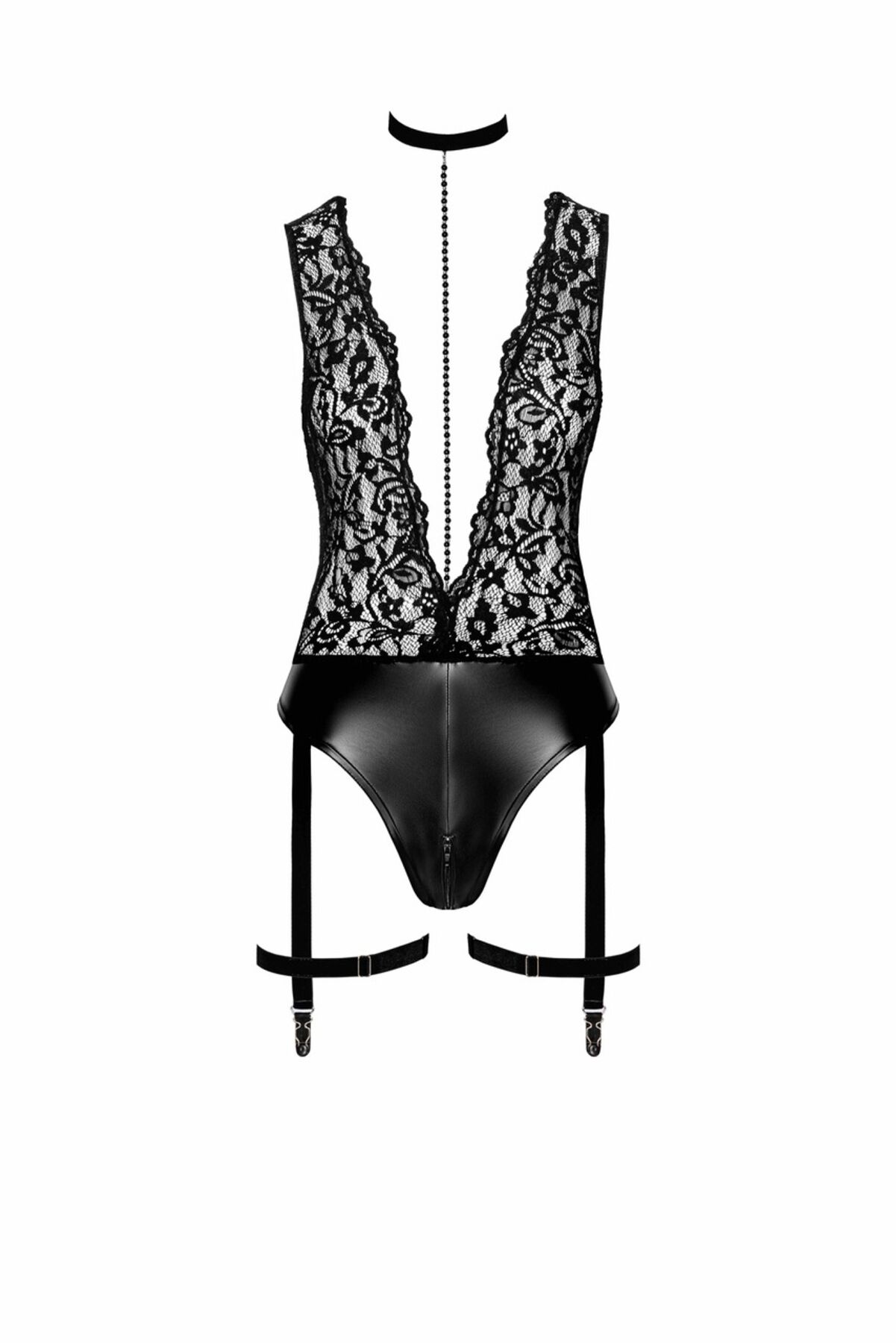 Боді Noir Handmade F297 Libido, 3XL, чорне, мереживо, латекс