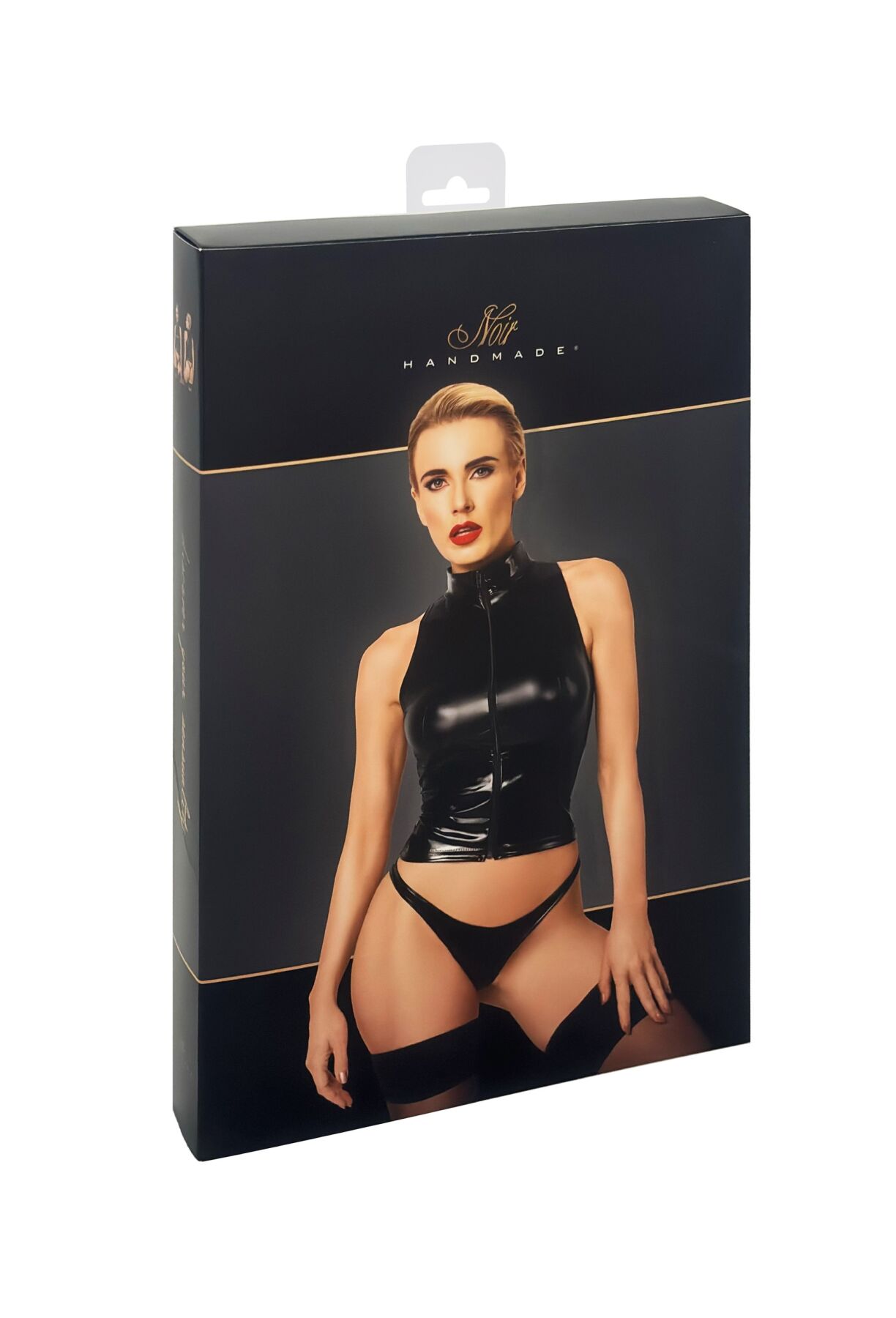 Топ Noir Handmade F324 Glam, XL, чорний, халтер, вінілові вставки