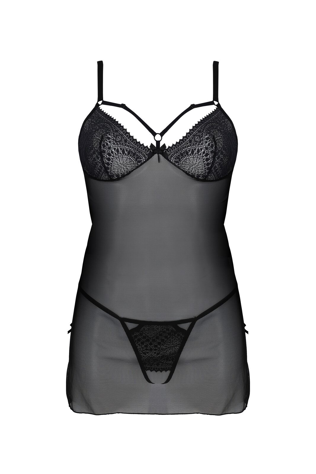 Мереживний пеньюар Passion DROSERA CHEMISE, чорний, XXL/XXXL