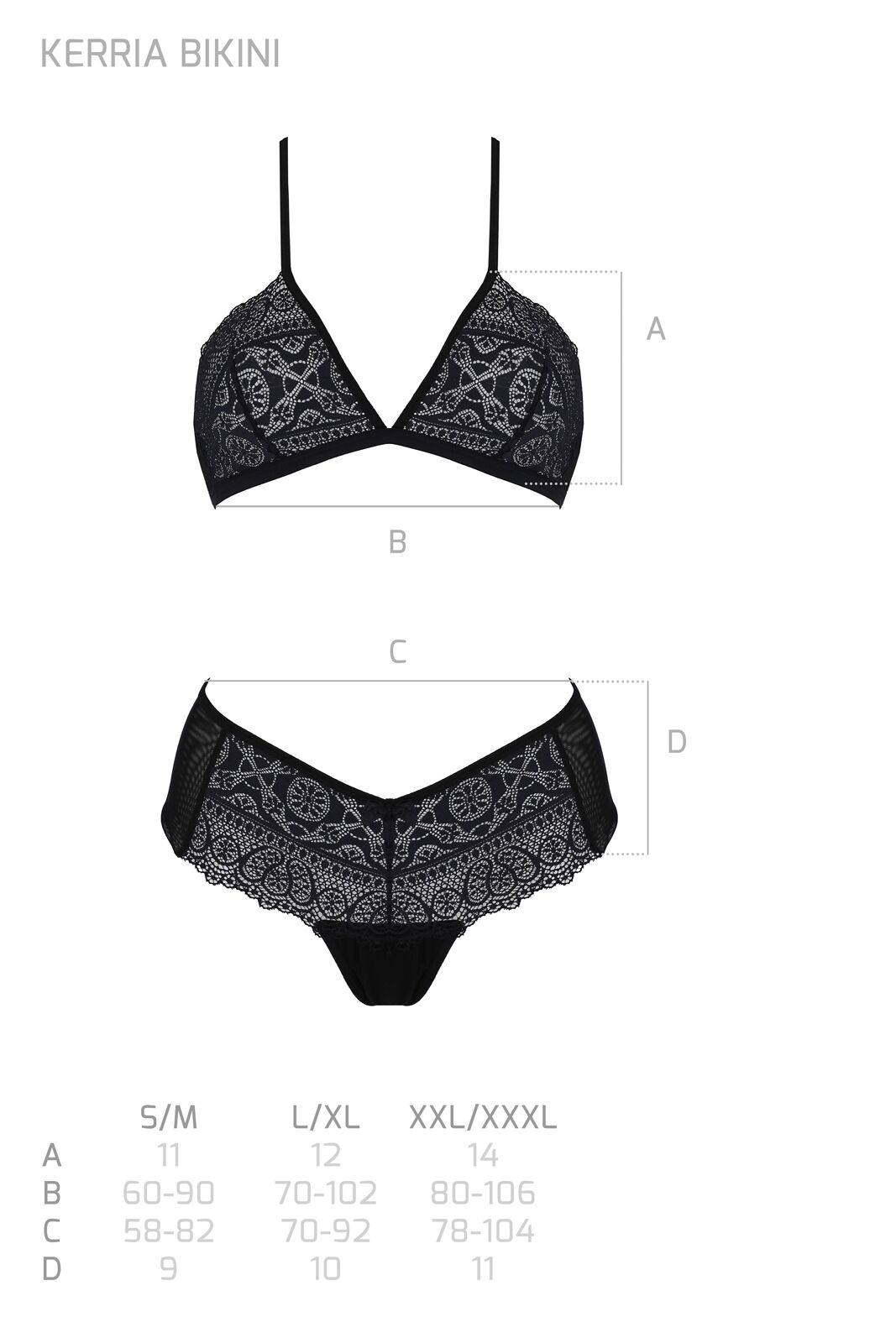 Чорний комплект Passion KERRIA BIKINI, XXL/XXXL
