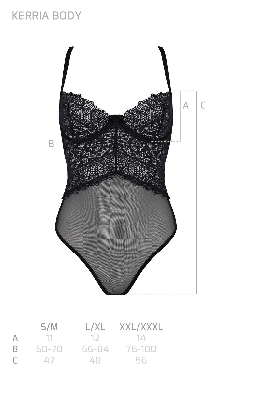 Боді Passion KERRIA BODY чорне, S/M, мереживний дизайн