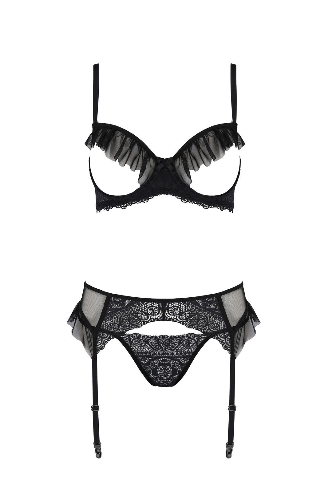 Комплект Passion KERRIA SET WITH OPEN BRA, чорний, S/M