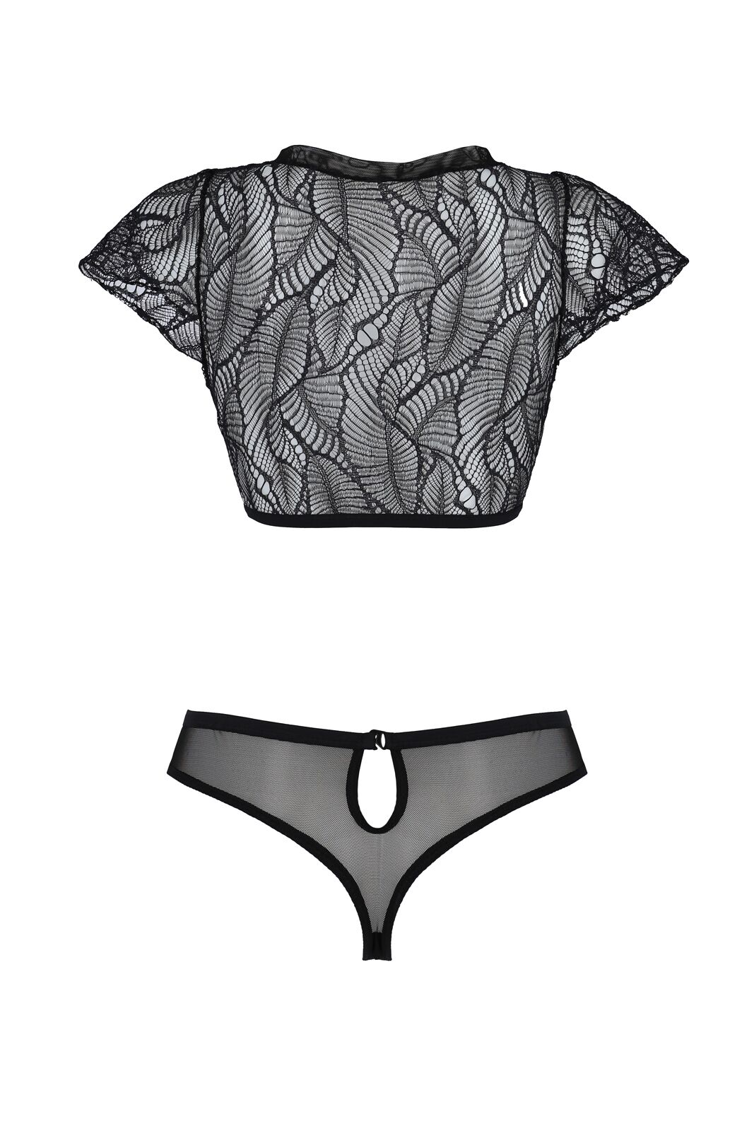 Комплект мереживної білизни Passion LEAFA BIKINI, чорний, XXL/XXXL