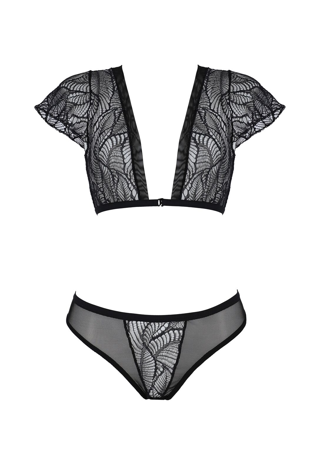 Комплект мереживної білизни Passion LEAFA BIKINI, чорний, XXL/XXXL