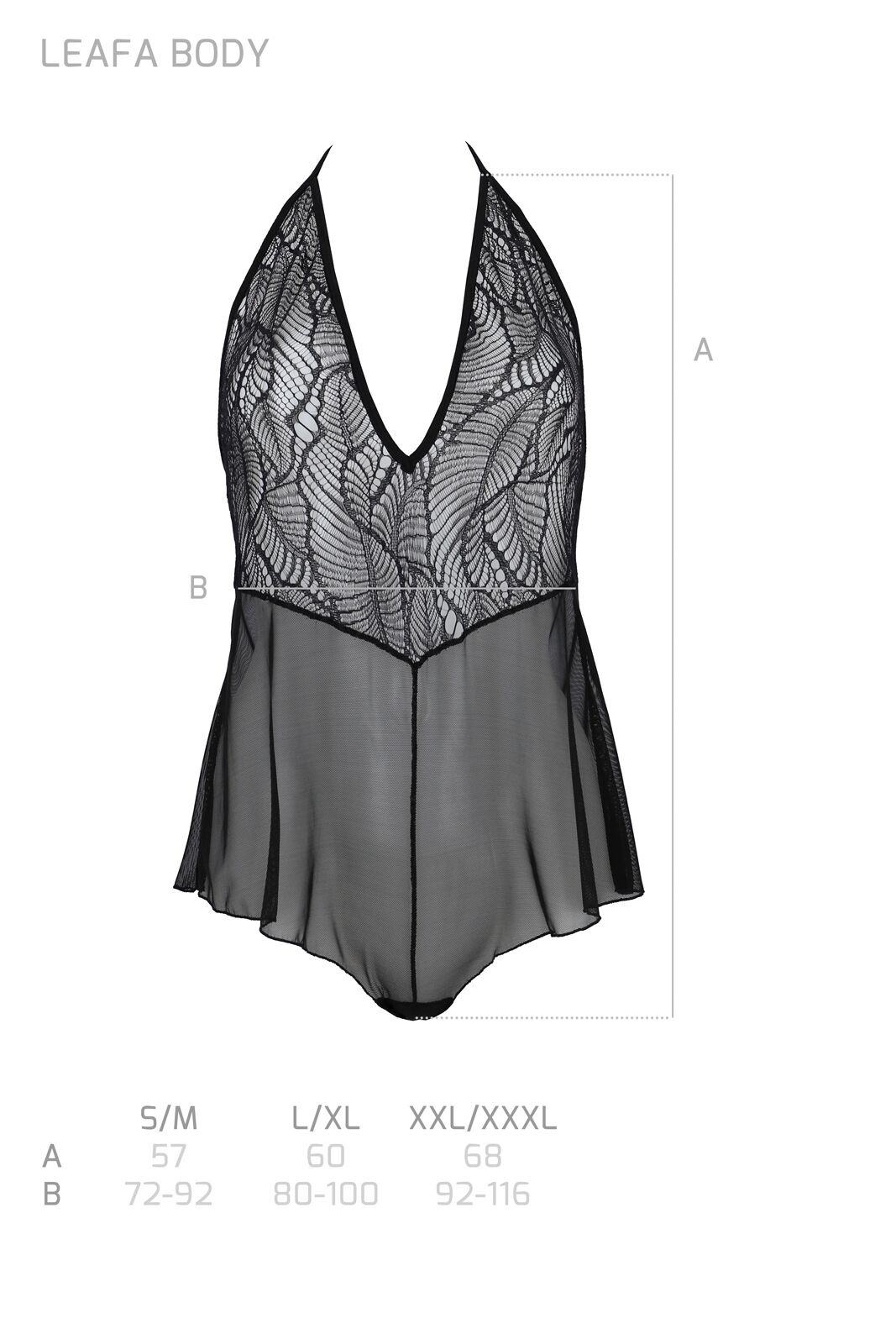 Боді Passion LEAFA BODY Black S/M з м'якими чашками та шортиками