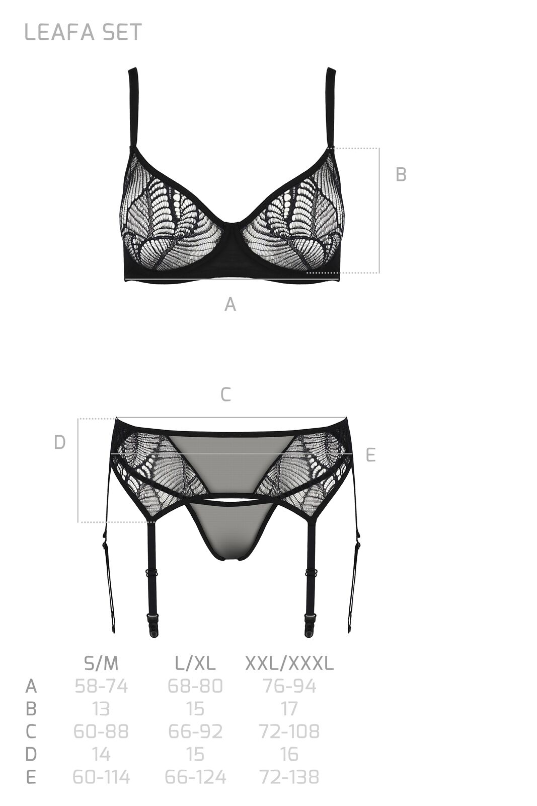Комплект Passion LEAFA SET black, L/XL, мереживо+сітка