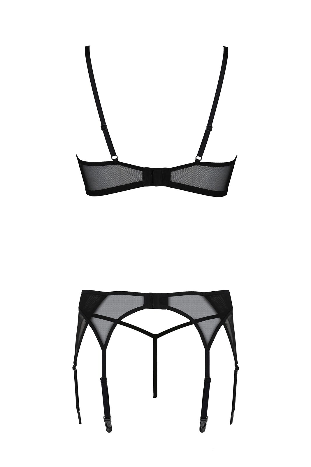 Комплект білизни Passion LEAFA SET чорний S/M, мереживо і сітка