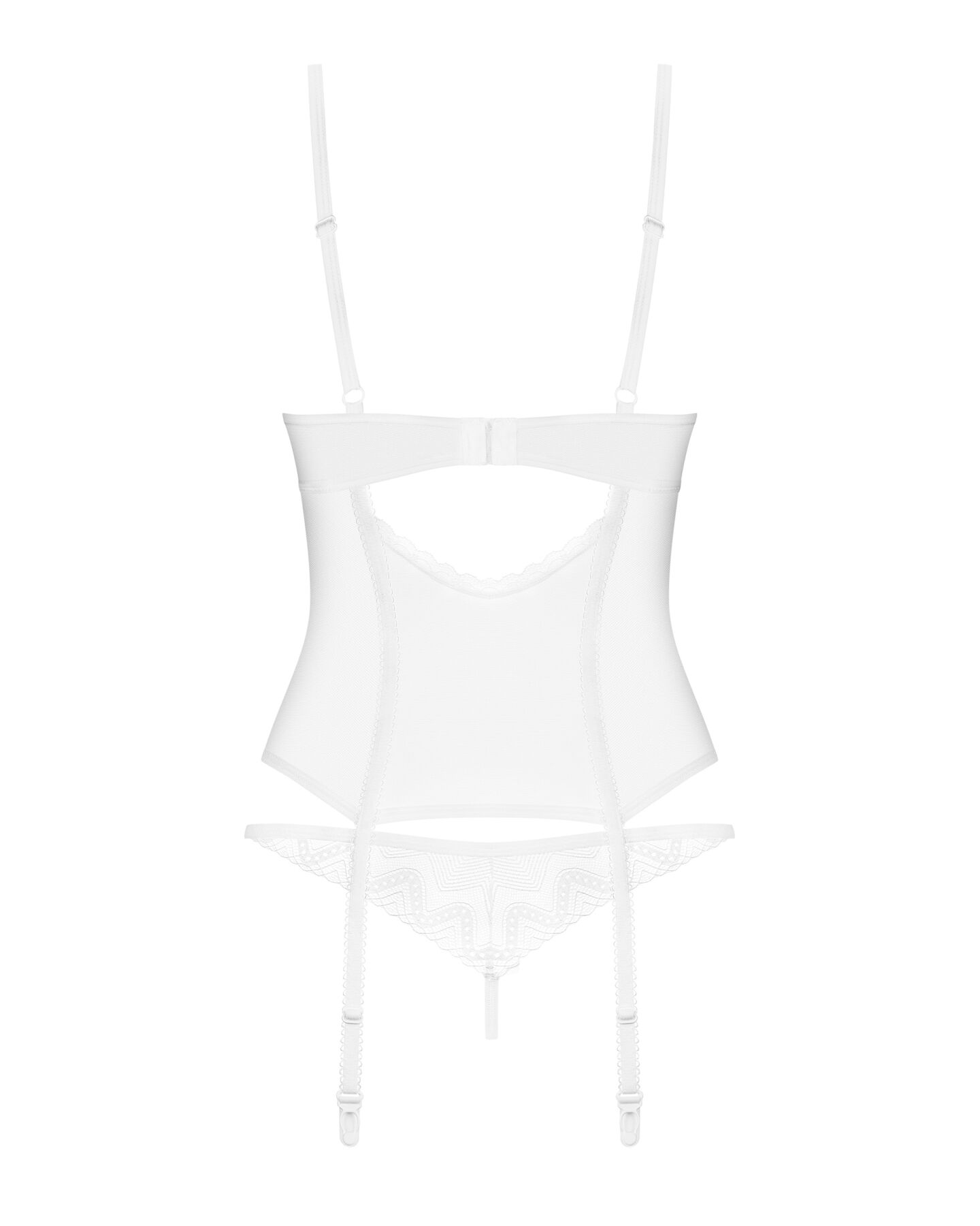 Корсет Obsessive Alissium corset & thong, XL/2XL, гнучкі кісточки, відкрита спина, стрінги в комплек
