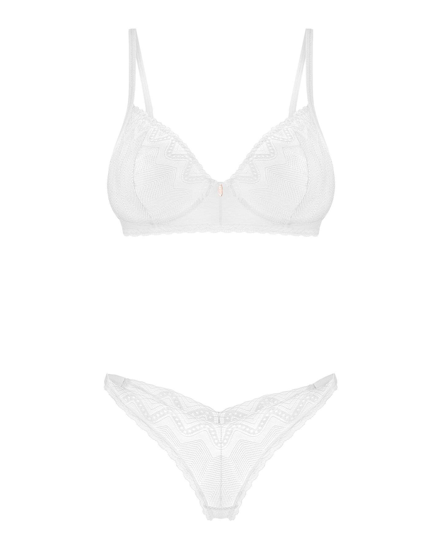 Комплект Obsessive Alissium 2-pcs set M/L, білий мереживний ліф і танга