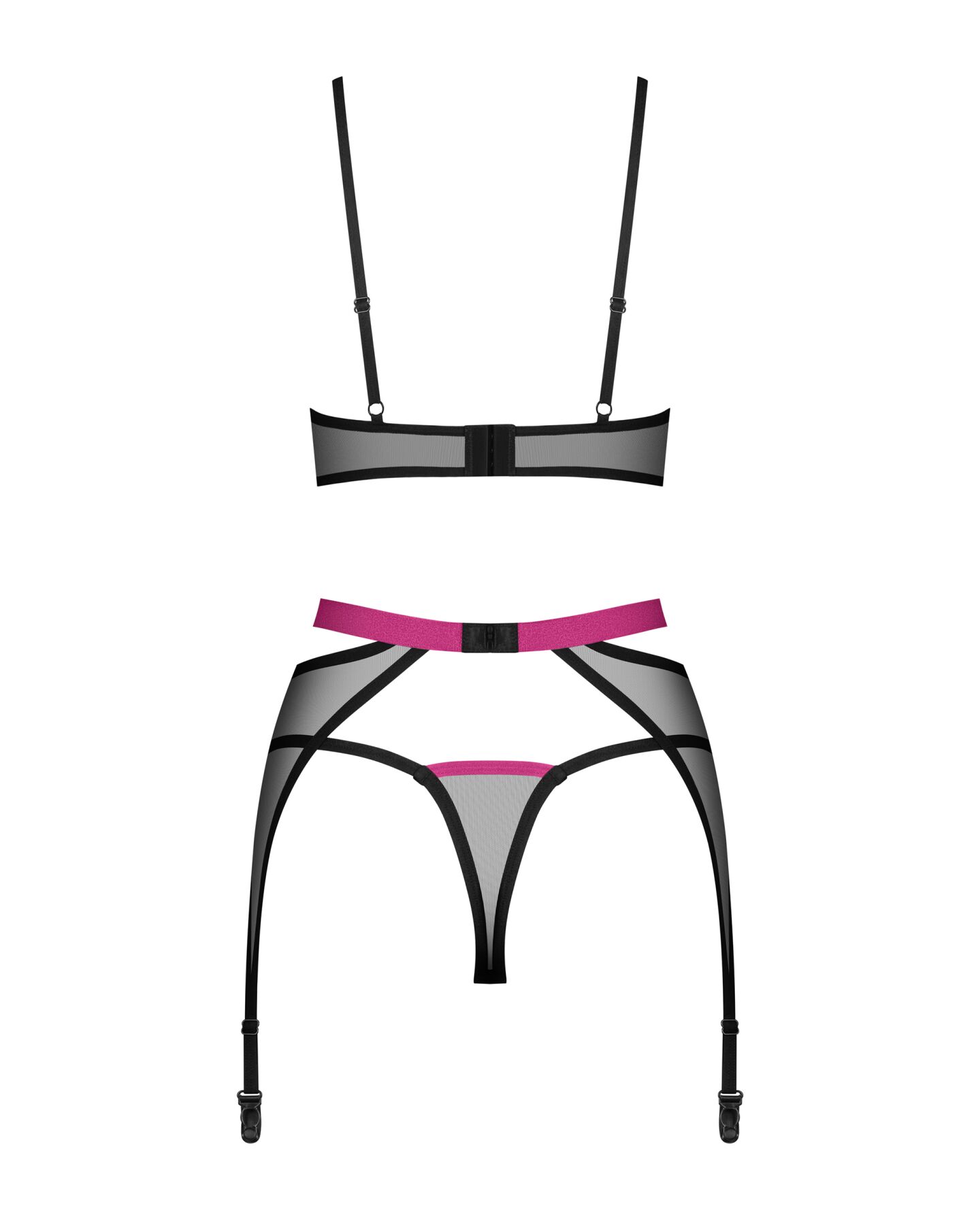Комплект Obsessive Novenes 3-pcs, M/L, прозорий ліф, стрінги