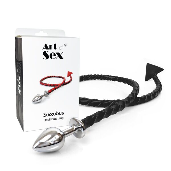 Металева анальна пробка S з диявольським хвостом Art of Sex - Succubus, екошкіра, чорний - Зображення 5
