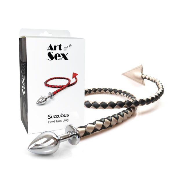 Металева анальна пробка S з диявольським хвостом Art of Sex - Succubus, екошкіра, чорний/золото - Зображення 4