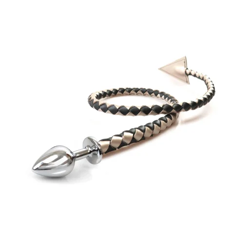 Металева анальна пробка S з диявольським хвостом, екошкіра, чорний/золото